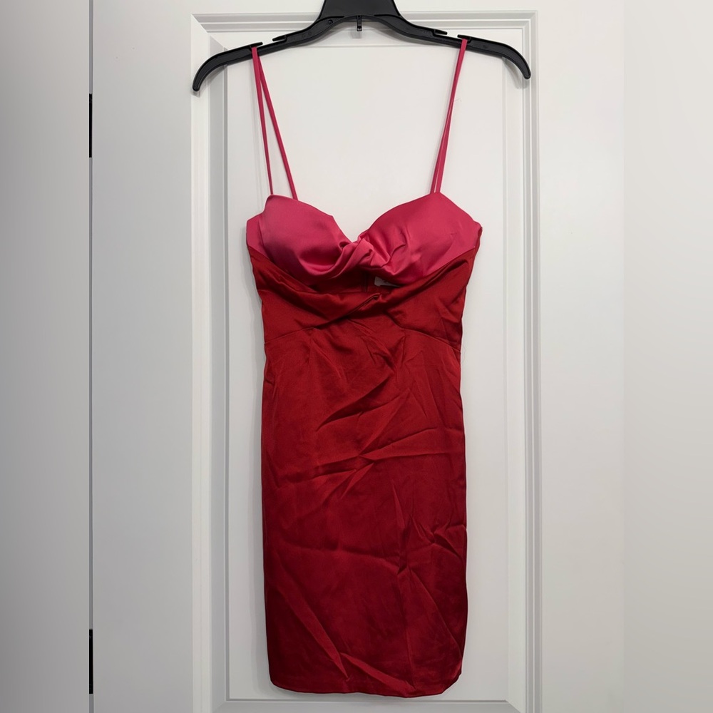 Oh Polly Lavish Life Pink and Red Twist BodyCon Dress